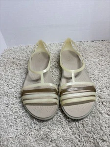 CROCS Isabella Womens Sz 11 Off White Strappy Jelly Flat Iconic Comfort Sandals - Picture 1 of 5