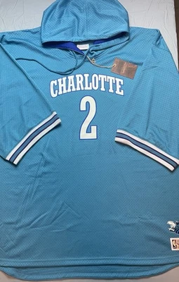 Sudadera con capucha Mitchell & Ness 6XB HWC Charlotte Hornets Larry Johnson #2 S/S nueva con etiquetas para hombre Foto 1 de 4