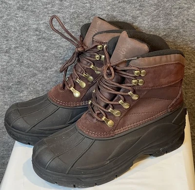 托特包 Rockybrown 防水雪地靴男式 8 码 Med 二手状况完好 棕色冬季鞋 — 第 1/4 张图片