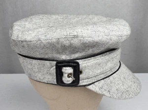 Women's Light Gray Flannel Wool and Viscose Newsboy Cap Strap Buckle 22.5" - Picture 1 of 7