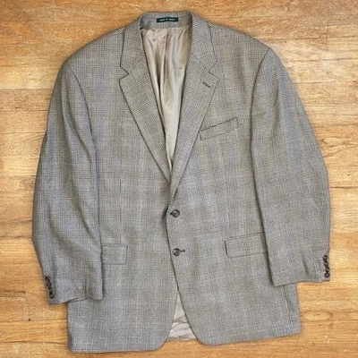 Vintage Mens Ralph Lauren Plaid Blazer Size 48L Beige/Black Sport Coat Jacket - Image 1 of 4