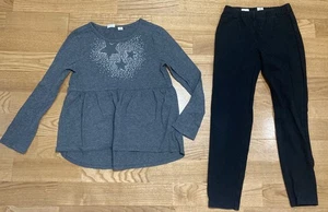 Girl's Gap Outfit Size 6-7 - Gray Star Top w/Black Leggings EUC - Picture 1 of 7