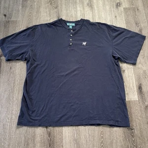 Big Dogs Logo Henley Men 4XL Blue Short Sleeve Cotton Grunge Vintage 90s - Picture 1 of 7