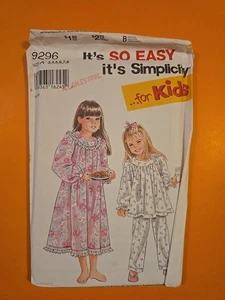 SIMPLICITY PATTERN   9296 CHILDS' NIGHTGOWN & PAJAMAS / Size 3-8 - Picture 1 of 3