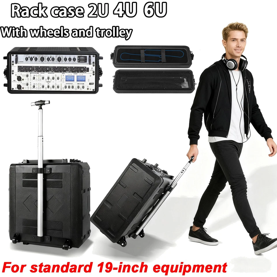 Estuche 2U 4U 6URack con ruedas Estuche de vuelo 10/15 pulgadas Profundo Impermeable HDPE para DJ Foto 1 de 4