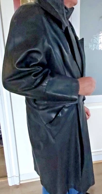 LONG MANTEAU DE CUIR NOIR POUR HOMME TAILLE 52 MODE COREE DU NORD - Photo 1/4