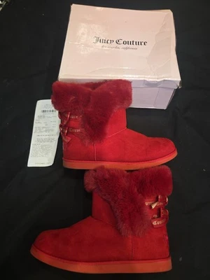 Juicy Couture JC-King 2 Ankle Bootie Faux Suede Red Fur Womens 11 Receipt - Image 1 of 4