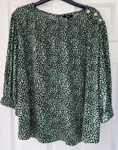 Next Blouse Size 14 Women’s 3/4 Sleeve Green Black Cream - Picture 1 of 9