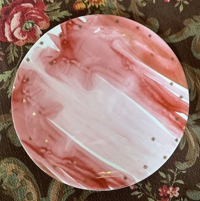 Anthropologie ‘Night Sky’ Red / Pink / Gold Stars Small Plate 8.25" - Image 1 of 2
