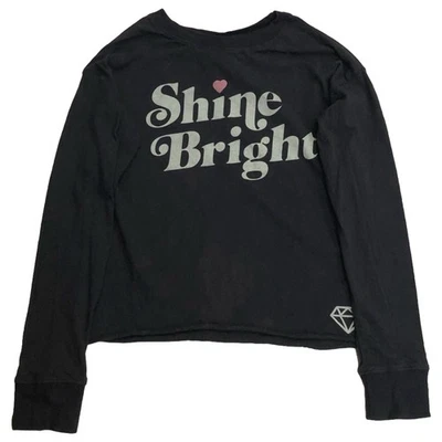 Camiseta de algodão manga longa coração diamante brilhante brilho preto meninas pequena (6-6X) - Imagem 1 de 2