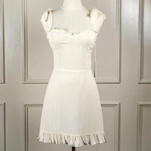 Reformation Dress Sz 4 Christine Mini Ivory Bow Strap Ruffle Sorority Rush NEW - Picture 1 of 22