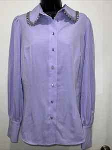 Boston Proper Crystal Embellished Collar Victoria Chic Drama Sleeve Shirt SZ M - Picture 1 of 16