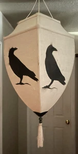 Halloween Hängelaterne Raben Leinen Quaste Dekoration Teelicht leuchtend OOAK - Bild 1 von 21