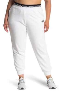 Puma Plus Size Sweatpants Womens 100% Cotton Amplified High Rise White Joggers - Picture 1 of 2