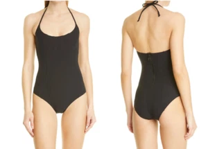 LISA MARIE FERNANDEZ Black Halter Sculpted Boning One-Piece Swimsuit 1 = 2/4 S - Picture 1 of 3