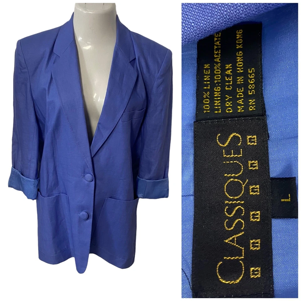Blazer Classiques Entier Mujer Grande Periwinkle Púrpura Lino Trabajo Oficina Informal Foto 1 de 4