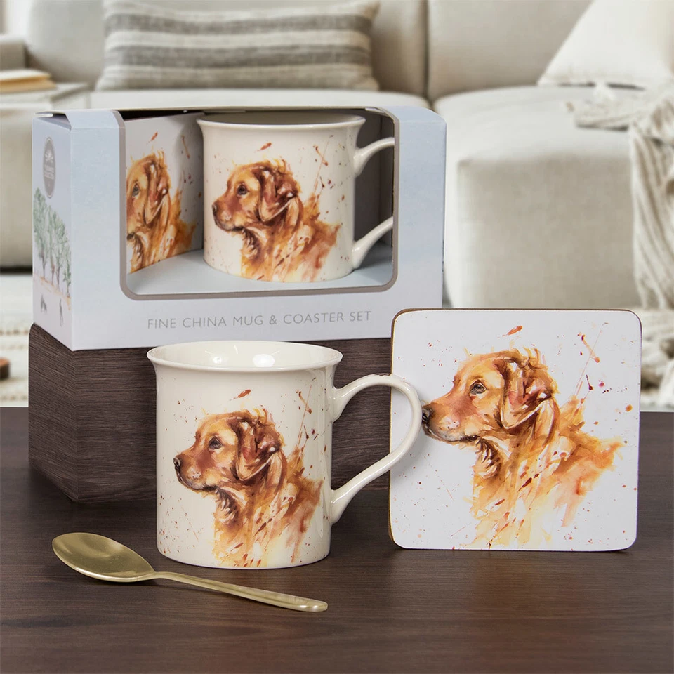 THE LEONARDO COLLECTION Golden Retriever Mug Coaster Set - Retriever dog lovers gift idea