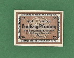 05 107 Dinero de emergencia Berga 50 Pfg., 22.6.1920, Turingia - Imagen 1 de 2