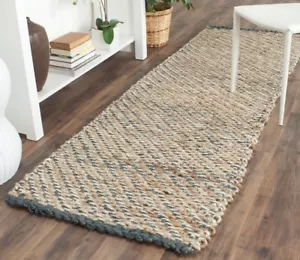 Safavieh Natural Fiber Jute Natural / Blue Runner 2' 6" x 10' - Picture 1 of 3