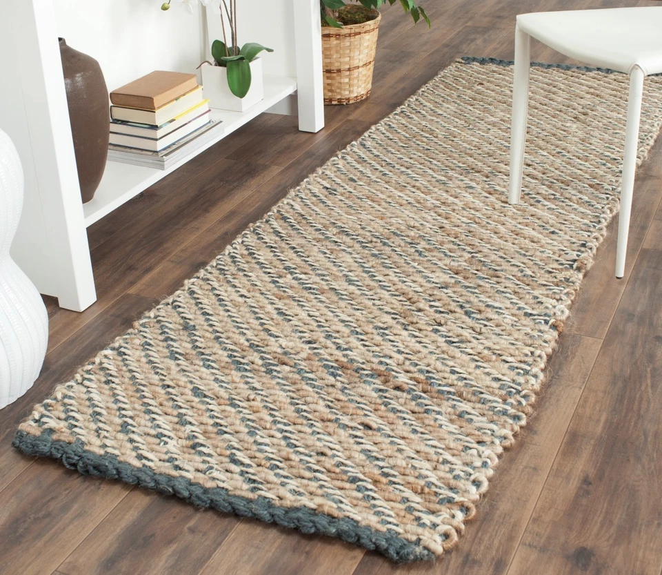 Safavieh Natural Fiber Jute Natural / Blue Runner 2' 6" x 10' - Image 1 of 3
