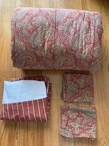 Ralph Lauren Comforter/skirt/2 Shams King Cal Edmonton Paisley Reversible Stripe - Picture 1 of 24