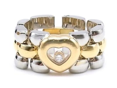 Chopard Happy Diamond Heart 1P 18k Yellow Gold YG Stainless Steel Ring US 6.75 - Image 1 of 4
