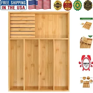 Compact Bamboo Kitchen Drawer Organizer with Removable Knife Block and Dividers - Picture 1 of 10