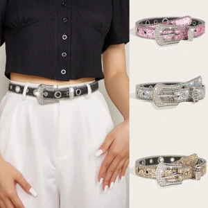 ✹Strassbesetzter Pu-Ledergürtel Für Damen Jeansgürtel Im Cowgirl-Western- > - Bild 1 von 16