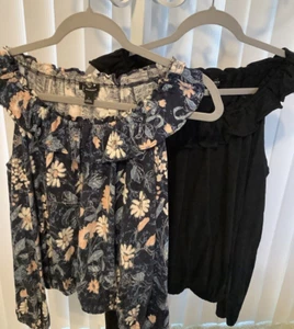 (2) INC Cold-Shoulder Langarm Tops~blau geblümt~schwarz~RÜSCHEN~NEU OHNE ETIKETT~SM - Bild 1 von 9