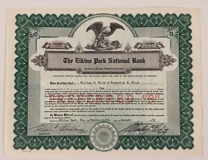 1939 Elkins Park National Bank Stock Celebrate Pennsylvania - Imagen 1 de 1