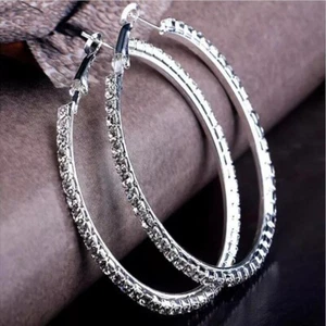 DISEÑO DE LUJO 5 TALLAS - Moda Dije Cristal Austríaco Aro Grande Mujer Pendientes - Imagen 1 de 5