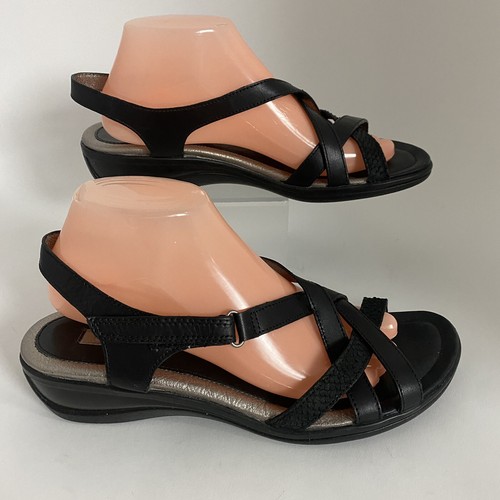 Sandali donna ECCO tg 41 con cinturino nero e argento tacco 1" incrociato