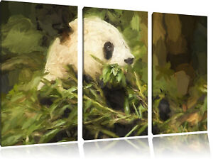 Pandabär beim Fressen NewArt 3-Teiler 3-Teiler Leinwandbild Wanddeko Kunstdruck