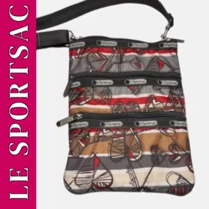 Vintage Le Sportsac Crossbody Bag Gray Red Kasey Hearts Purse Retro Whimsy - Picture 1 of 22