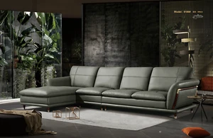 ESF Extravaganza 9180 Sectional in Gray-Green Leather with Brown wood accents - Picture 1 of 10