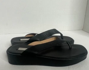 SAKS FIFTH AVENUE TASHA Black leather platform flip flop sandals Size 6M - Picture 1 of 6