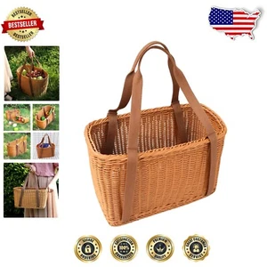 Versatile 18-Liter Wicker Storage Basket with Cloth Handles for Home & Garden - Picture 1 of 8