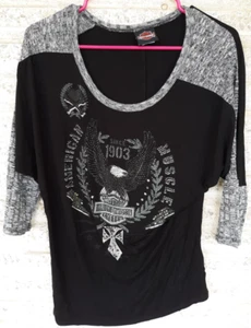 Medium Damen schwarzes Harley Davidson Langarmshirt mit Strasssteinen - Bild 1 von 3