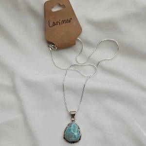 Collar colgante de piedras preciosas de piedra natural Larimar para mujer cadena plateada - Imagen 1 de 6