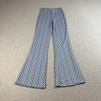 Pantalones Turísticos Sociales Mujeres XS Azul Blanco Tejido Pierna Acampanada Hippie Boho Retro Stretc Foto 1 de 4