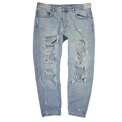 Pantalones de mezclilla H&M Boyfriend cintura baja desgastados rasgados lavado claro para mujer 10 boho Foto 1 de 4
