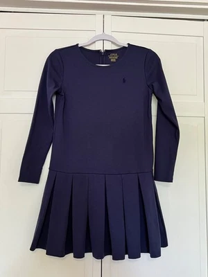 Polo Ralph Lauren Girls Long Sleeve Dress Blue Pleated Skirt Preppy Sz L (12-14) - Image 1 of 4