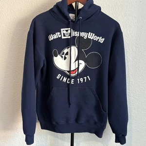 MICKEY MOUSE WALT DISNEY WORLD BLUE SIZE S HOODIE SWEATSHIRT EST 1971 - Picture 1 of 11
