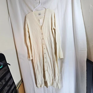 A New Day Damen Cardigan Kleid XXL Knopfleiste Rippstrick Langarm Creme - Bild 1 von 5