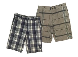 Lot of 2 BOYS’ HURLEY & VANS PLAID SHORTS size 14 blue and gray - Picture 1 of 13