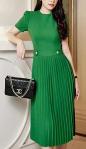 Stylewe Mean Blvd Dress Size Large (US 10) Green Pleated MIDI Bust 40” NWOT $142 - Picture 1 of 12