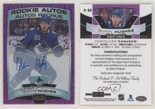 2019 O-Pee-Chee Platinum Autos Violet Pixels Quinn Hughes #R-QH Rookie Auto RC