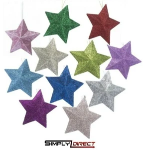 6PC CHRISTMAS TREE STAR BAUBLES, GLITTERRY HANGING DECORATIONS, XMAS STAR BAUBLE - Picture 1 of 22