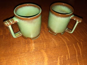 Pair of Vintage Frankoma 4" C1 Mugs, Prairie Green - Picture 1 of 5
