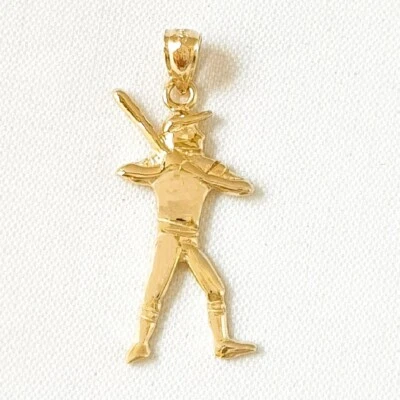 14K Gelbgold Baseballspieler Schläger Anhänger / Charm, Hergestellt In Den USA - Bild 1 von 4